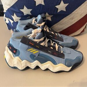 Adidas Blue Sneakers with Yellow and Red Details SZ 9